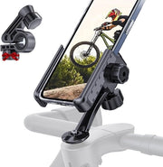 Supporto smartphone universale per motocicletta e scooter con chiusura rapida e rotazione 360° del manubrio.