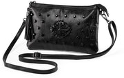 Borsa da spalla piccola per signora con pennelli e chiodini clutch borsa da sera in pelle morbida nera