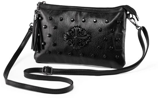Borsa da spalla piccola per signora con pennelli e chiodini clutch borsa da sera in pelle morbida nera