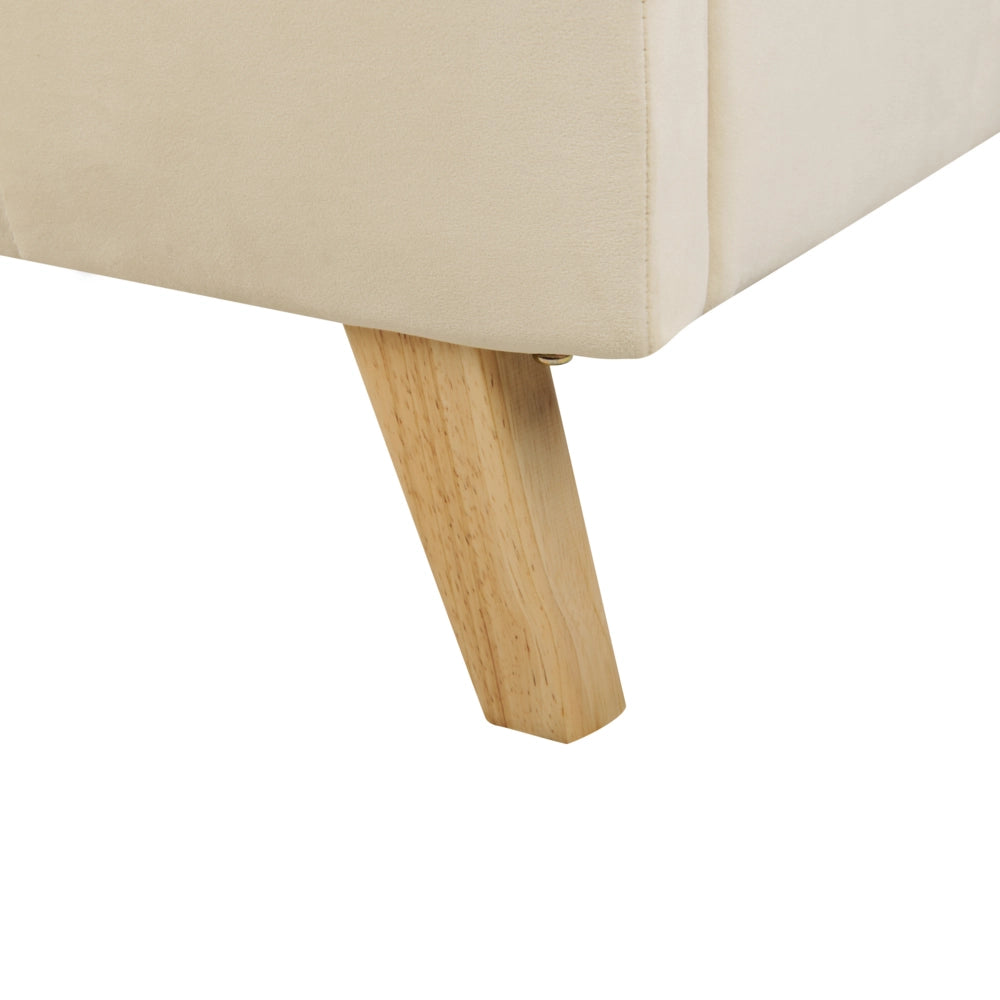 Letto Tappezzeria trapuntata in velluto beige Gambe in legno chiaro 160 x 200 cm doghe con testiera regolabile Wingback
