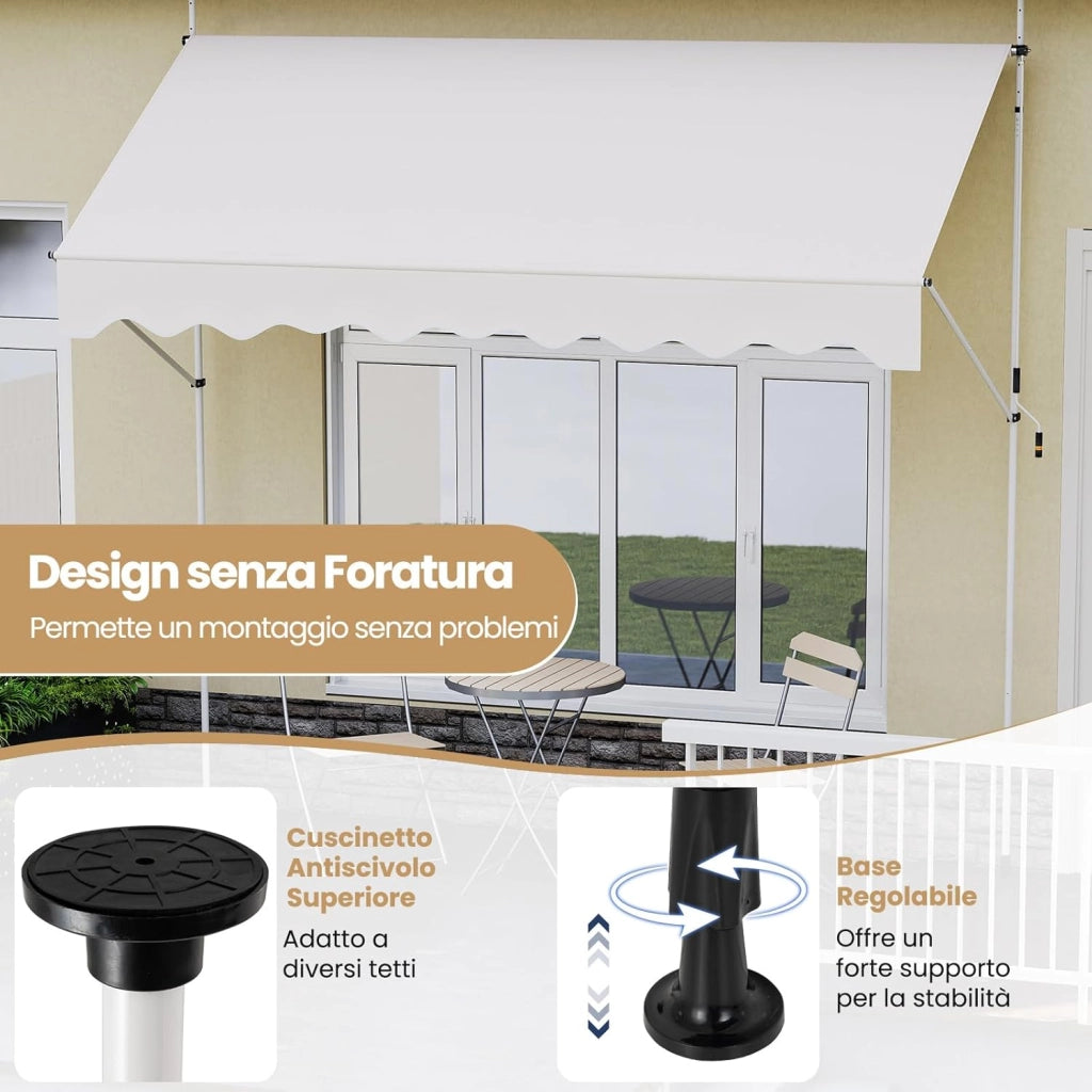 Tenda da Sole a Morsetto, Regolabile in Altezza e Inclinazione con Manovella, Telo Impermeabile e Resistente ai Raggi Solari e Telaio Antiruggine, Tenda Retrattile Senza Foratura (3M,Bianco)