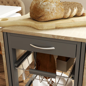 Carrello da Cucina 37x37x77,5 cm con 3 Cestini e 2 Ribalte in Legno e Metallo Grigio e Rovere