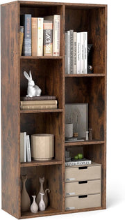 Libreria a 7 scomparti, scaffale orizzontale e verticale, scaffale a cubo in legno, libreria per soggiorno, camera da letto e ufficio, 49,5 x 23 x 106 cm (marrone)