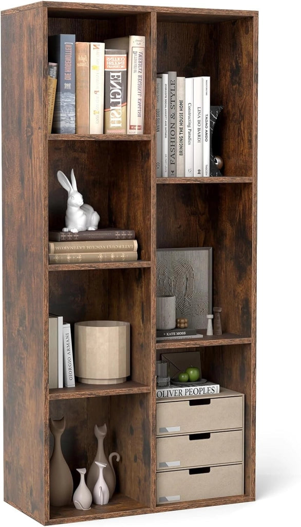 Libreria a 7 scomparti, scaffale orizzontale e verticale, scaffale a cubo in legno, libreria per soggiorno, camera da letto e ufficio, 49,5 x 23 x 106 cm (marrone)