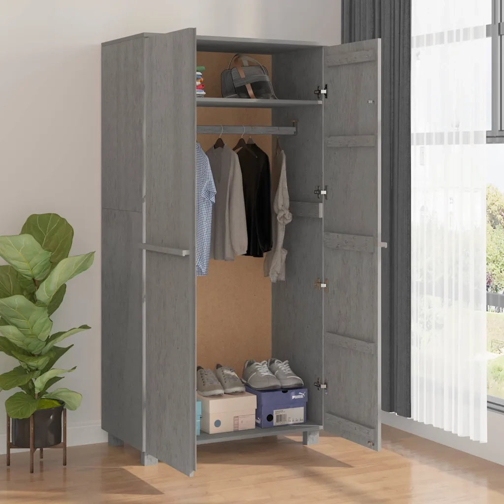 Armadio HAMAR Grigio Chiaro 89x50x180 cm Legno Massello di Pino 340483