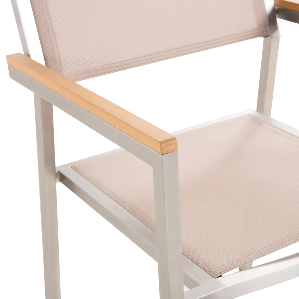 Set da Giardino Tavolo Piano Granito Grigio 6 Sedie Beige 180 x 90 cm