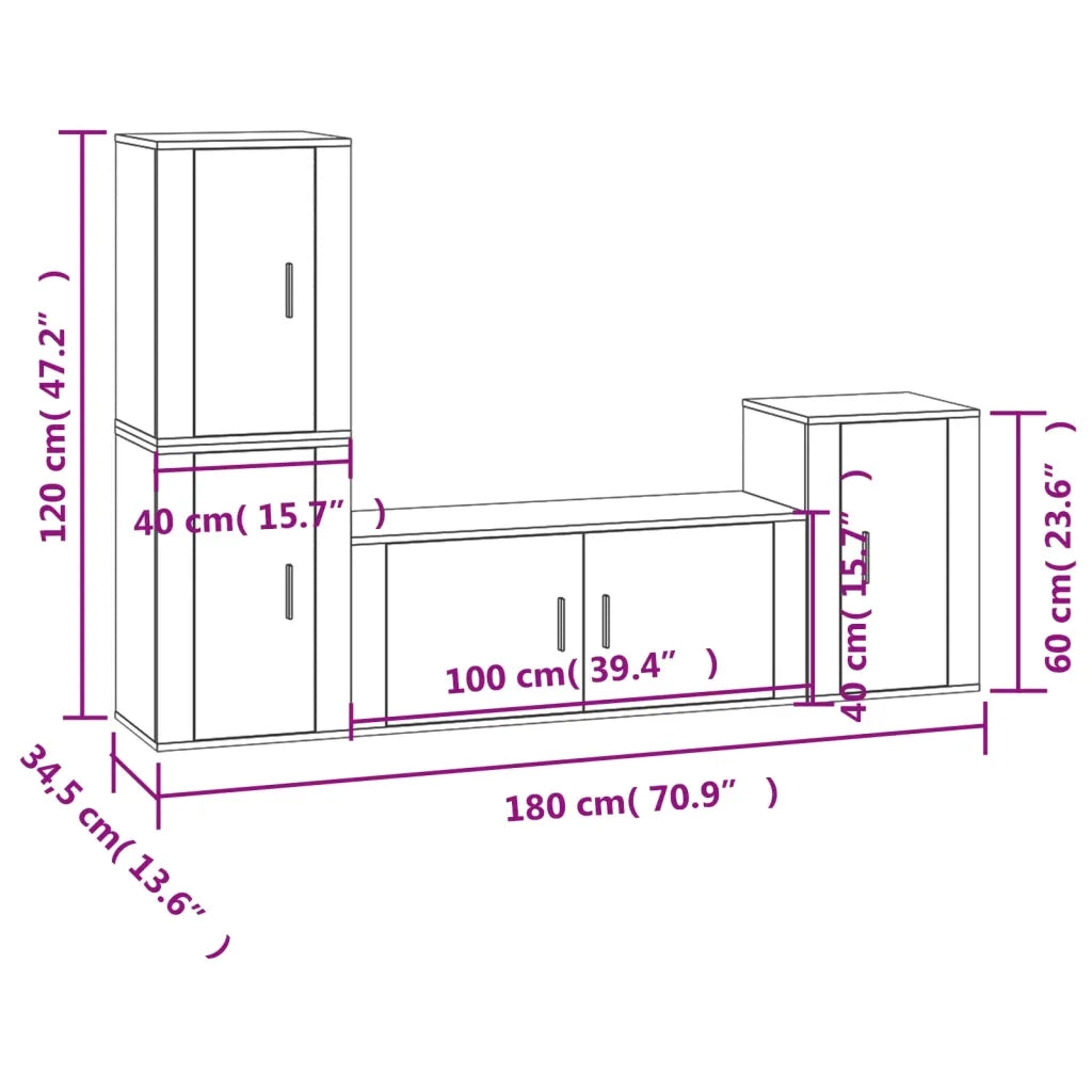 Set di Mobili Porta TV 4 pz Rovere Sonoma in Legno Multistrato 3188601