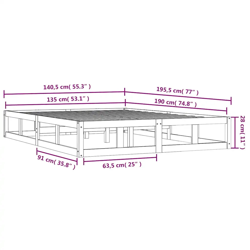 Giroletto-Struttura Letto Bianco 135x190 cm Double in legno Massello 284657