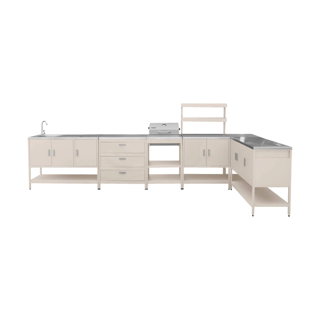 Cucina esterna acciaio inossidabile con barbecue a carbone, 6 moduli,