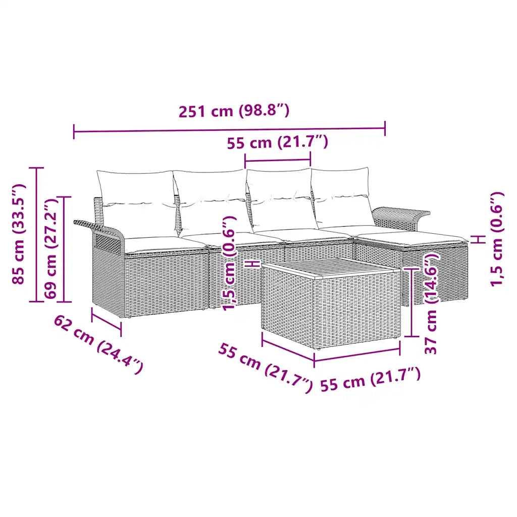 Set Divano da Giardino con cuscino 6 pcs Nero polyrattan 3347313