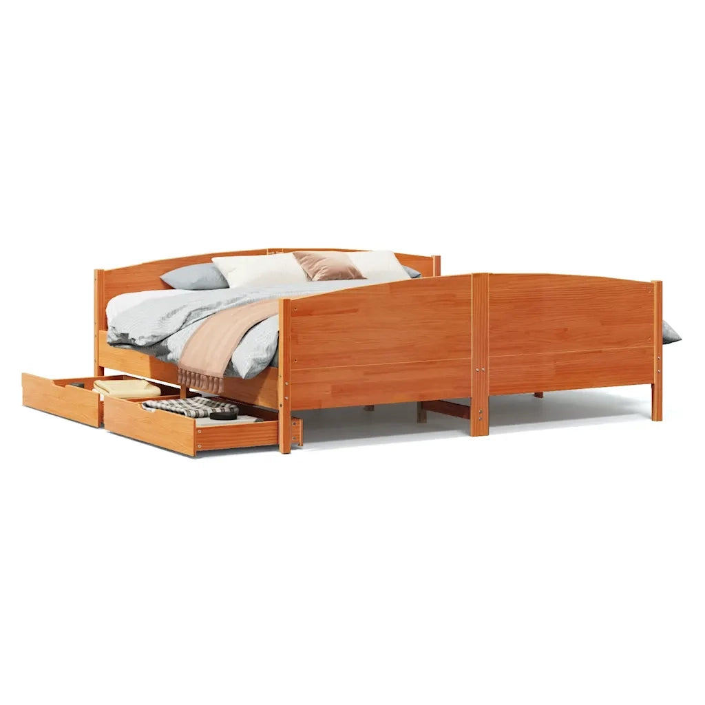 Letto senza Materasso-Struttura Letto Marrone Cera 160x200 cm in Legno di Pino 305684