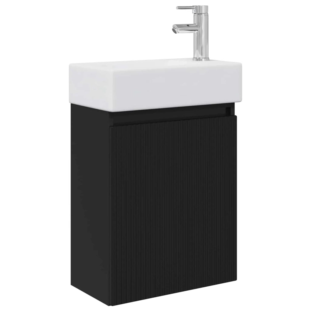 Mobile bagno con rubinetto Nero 45,5 x 22,5 x 84 cm 889452