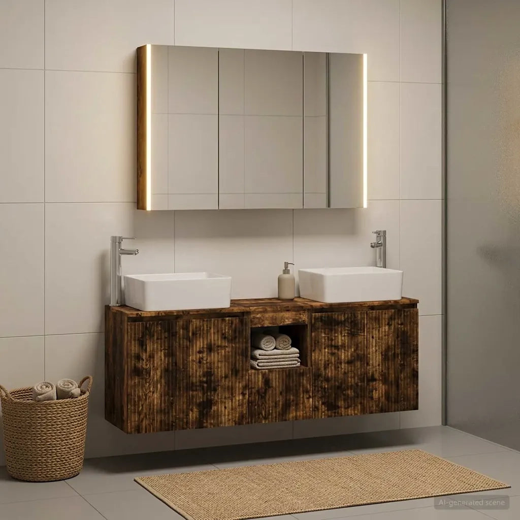 Set di Armadi da Bagno 4 pcs Rovere Fumo Legno ingegnerizzato 3406427