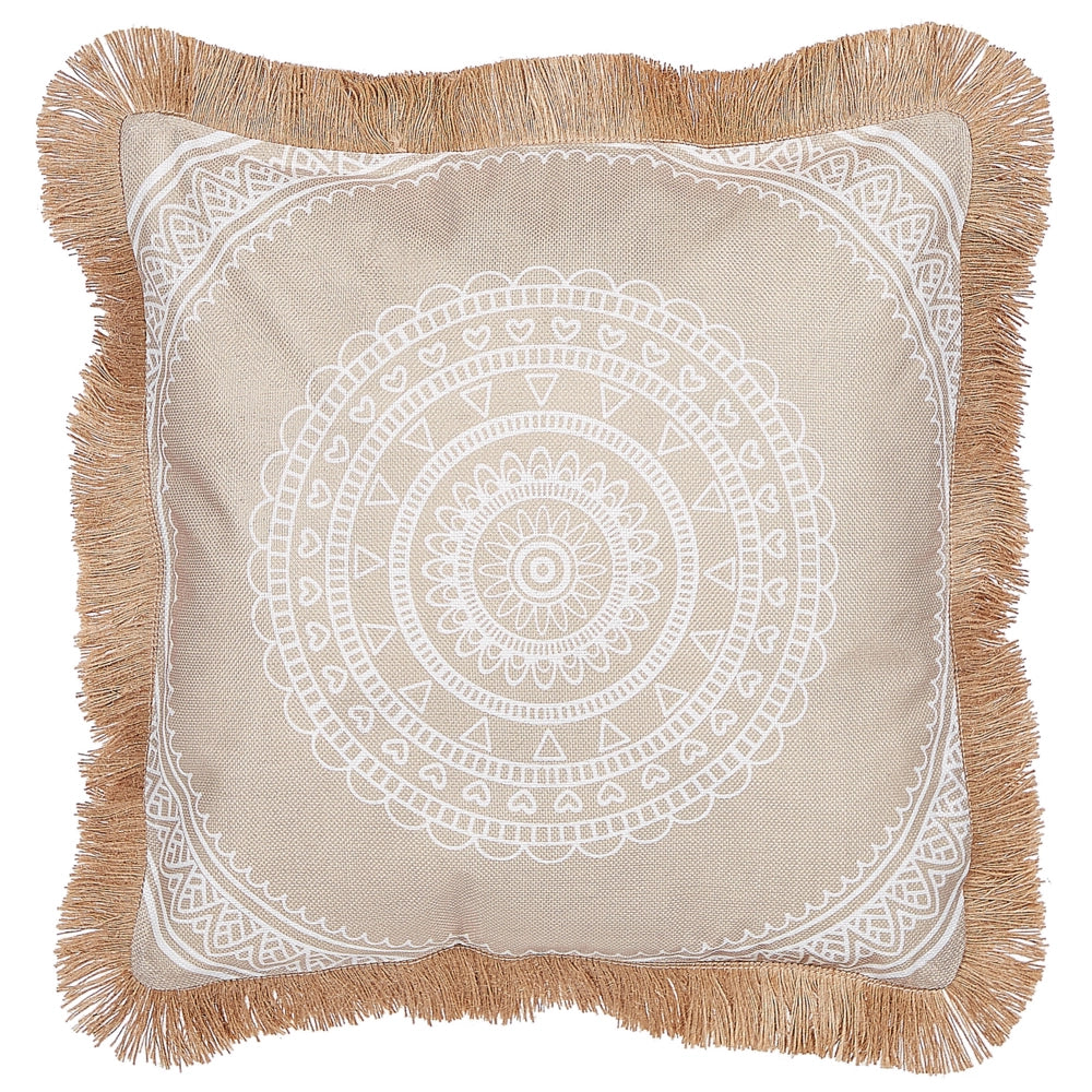 Set di 2 cuscini in poliestere beige e bianco con nappe 45 x 45 cm camera da letto soggiorno