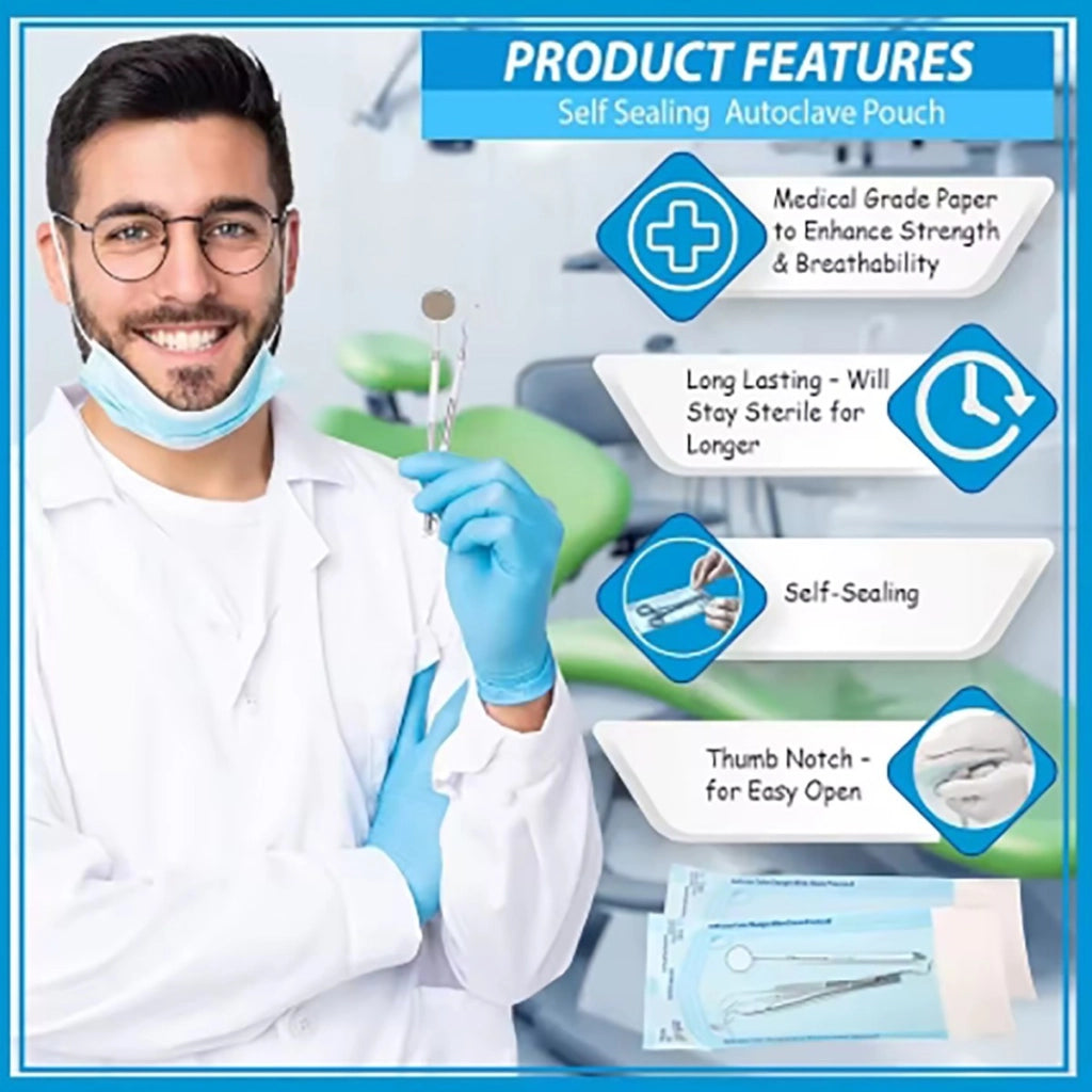 200 BUSTE STERILIZZAZIONE AUTO SALDANTI SIGILLANTI ESTETISTA DENTISTI 135X280MM