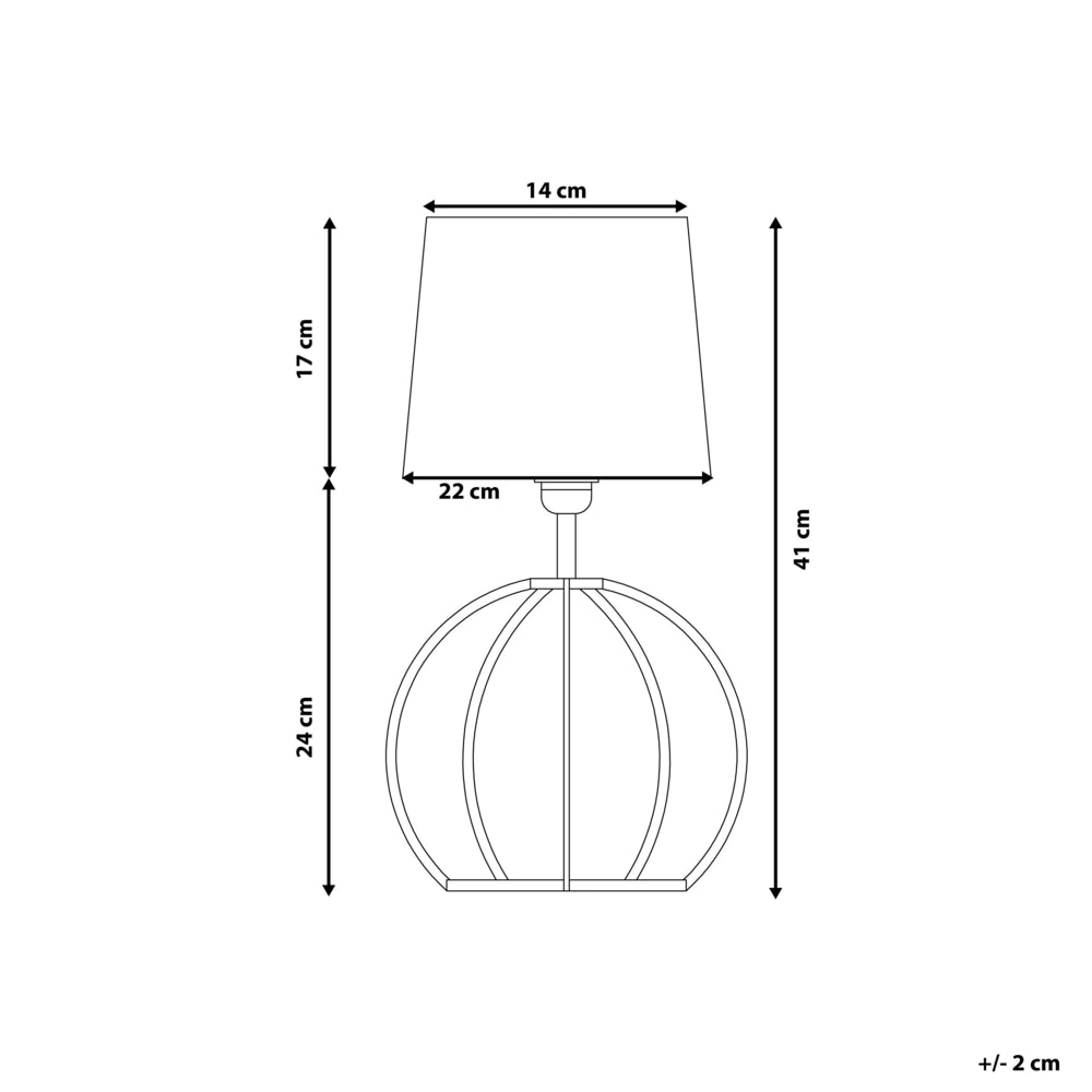 Lampada da Tavolo Rotonda Base in Legno Chiaro Paralume in Tessuto Bianco Moderna