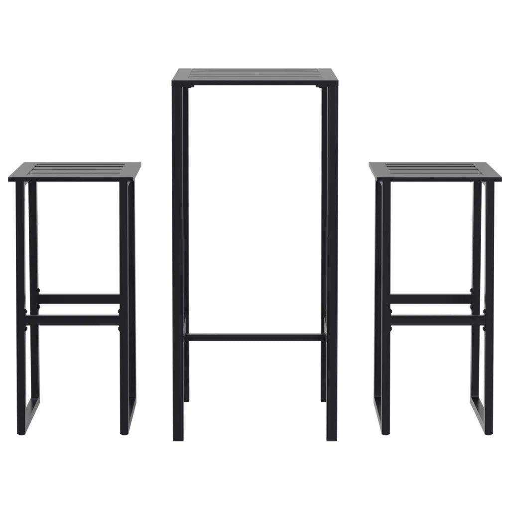 Set Bar da Giardino 3pz | Set Salotto da Giardino Nero in Acciaio Verniciato a Polvere