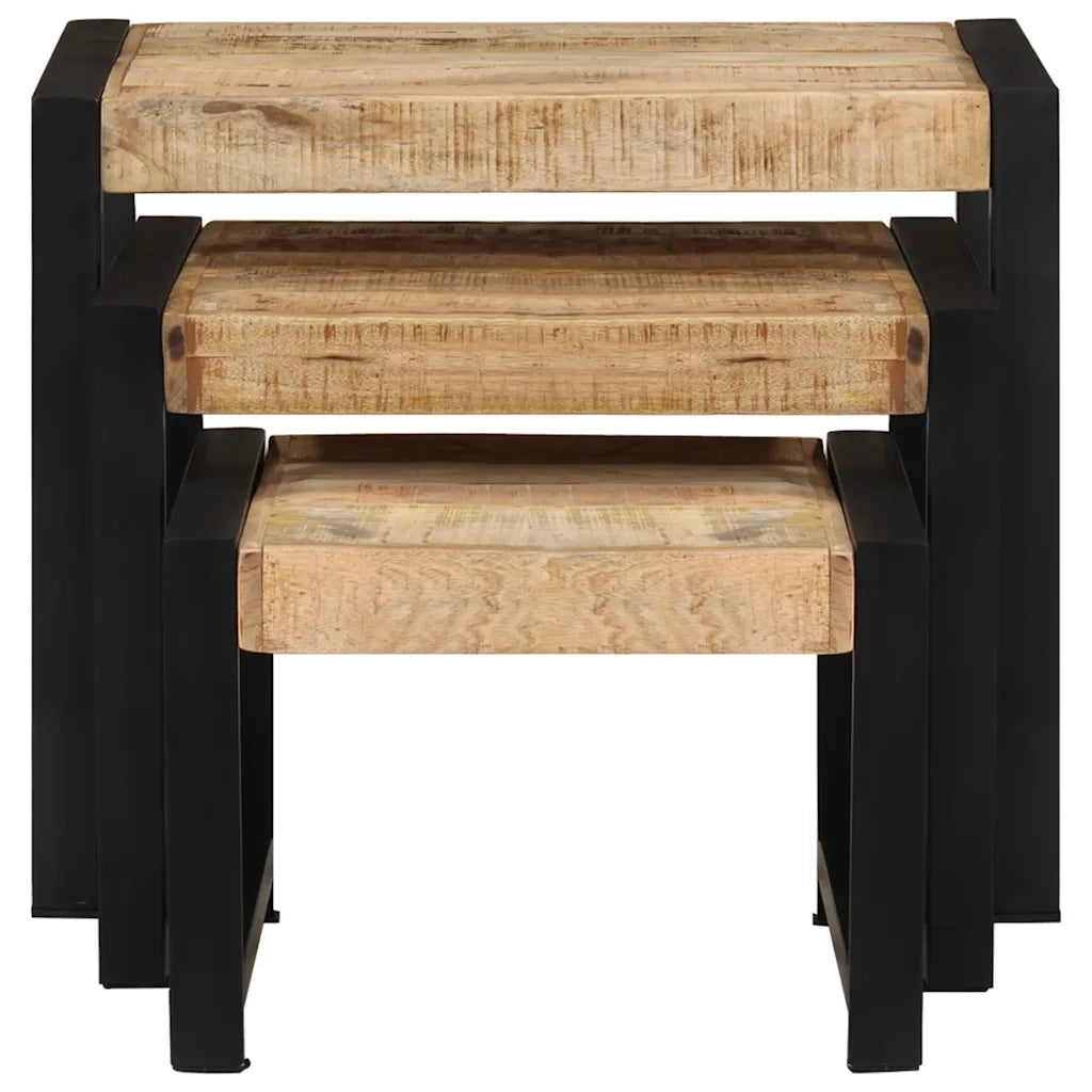 Tavolini Impilabili 3 pz | Tavolo laterale in Legno Massello di Mango