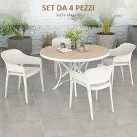 Set 4 Sedie da Giardino in Plastica Impilabili con Braccioli e Schienale Alto in PP, Bianco