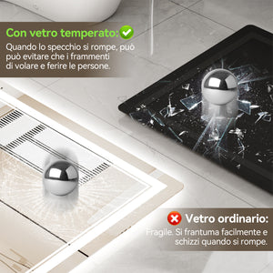 Specchio da Bagno LED 50x70cm - RATTANTREE - Specchio per il Trucco con Illuminazione a 3 colore con controllo a sfioramento - Specchio da Bagno Antiappannamento