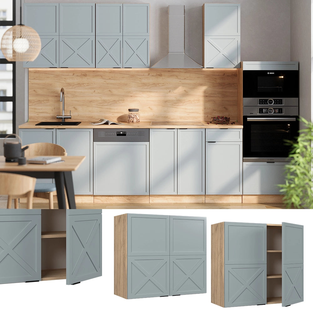Vicco Mobile da cucina in vetro Blu-grigio chiaro 80 cm