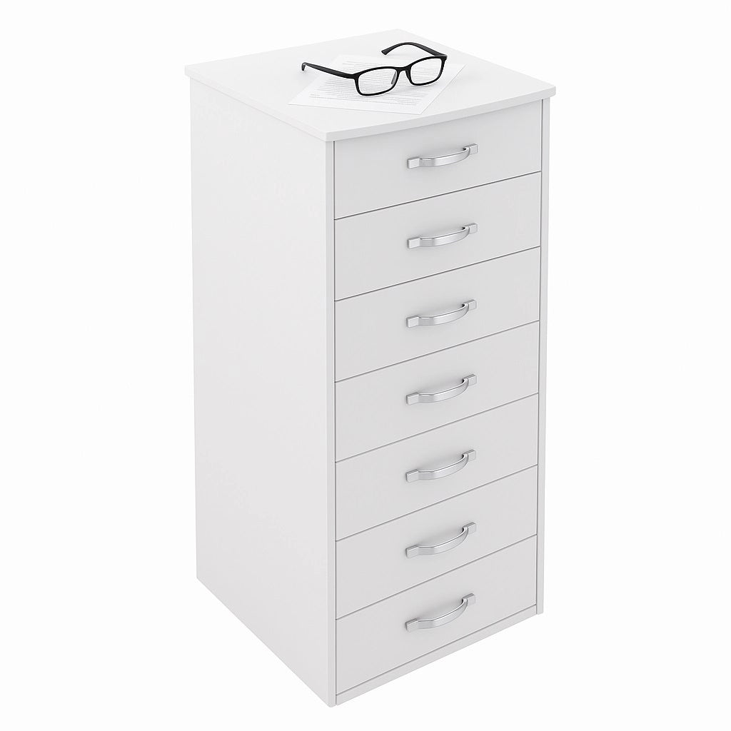 Cassettiera 7 Cassetti Multiuso Settimino Moderno Salvaspazio in Legno Mdf 116cm Bianco