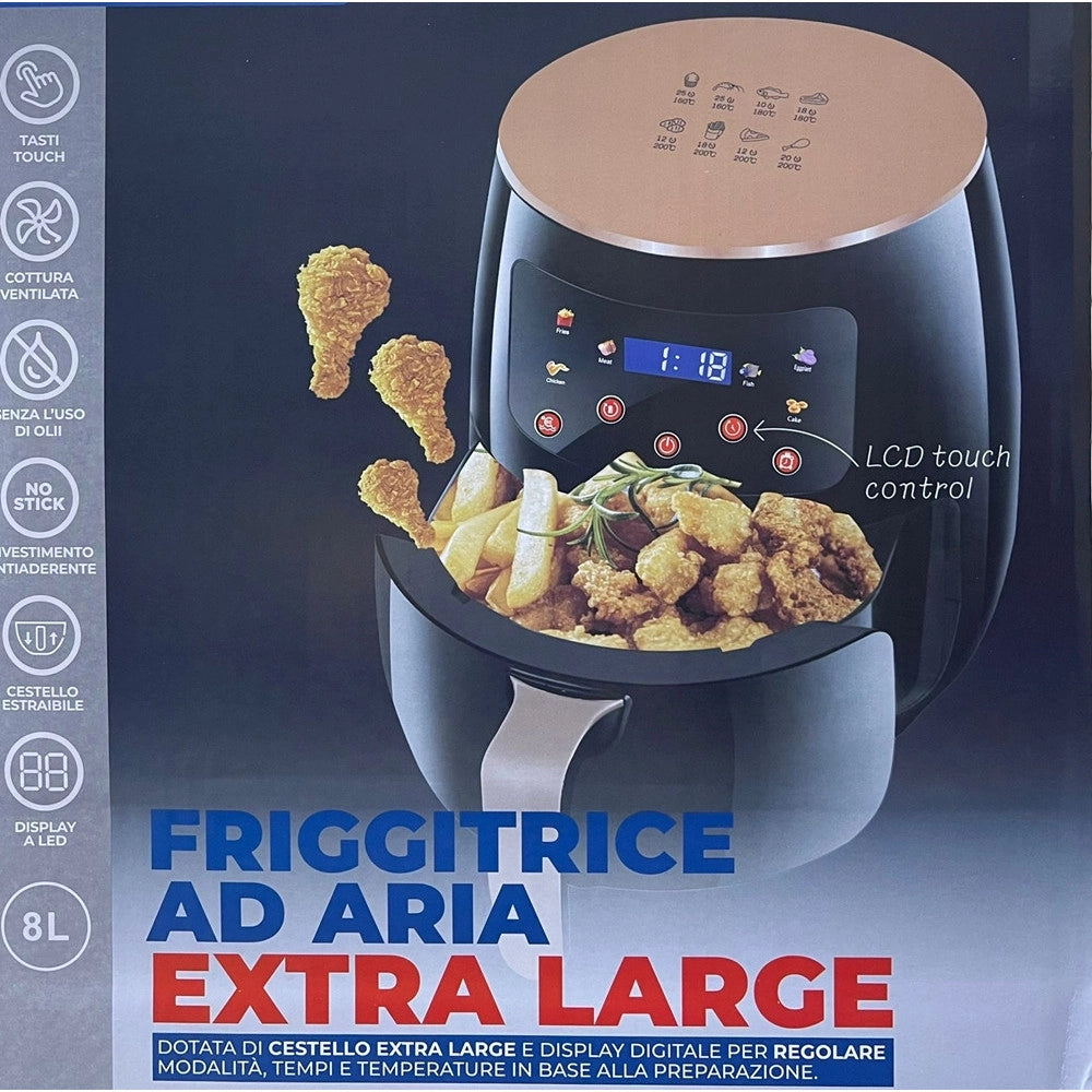 Trade Shop - Friggitrice Ad Aria 8 Lt Digitale Extra Large Lcd Touch Control Senza Olio Cottura Sana -
