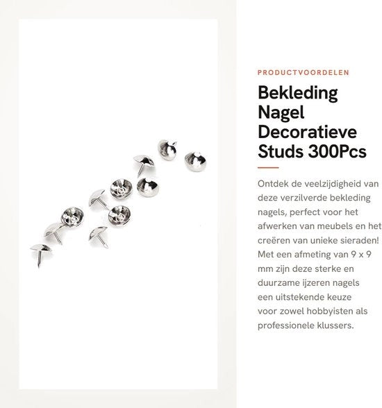 Biglietti per chiodi decorativi da 300 pezzi - Verzilverati - Studs decorativi - Chiodi in acciaio - Materiale duraturo - Dimensione 9 mm