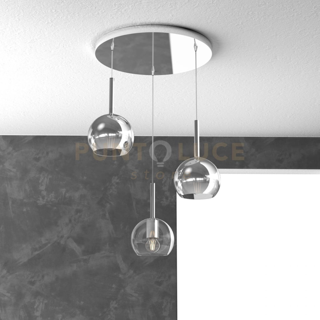 SOSP. CROMO TONDA 3 LUCI VETRI TUTTI PICCOLO (1 X TRASPARENTE + 2 X CROMO) 1155CR-S3 TP-TC