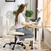 Sedia ergonomica da meditazione e ufficio con ruote silenziose; girevole 360°; in pelle bianca