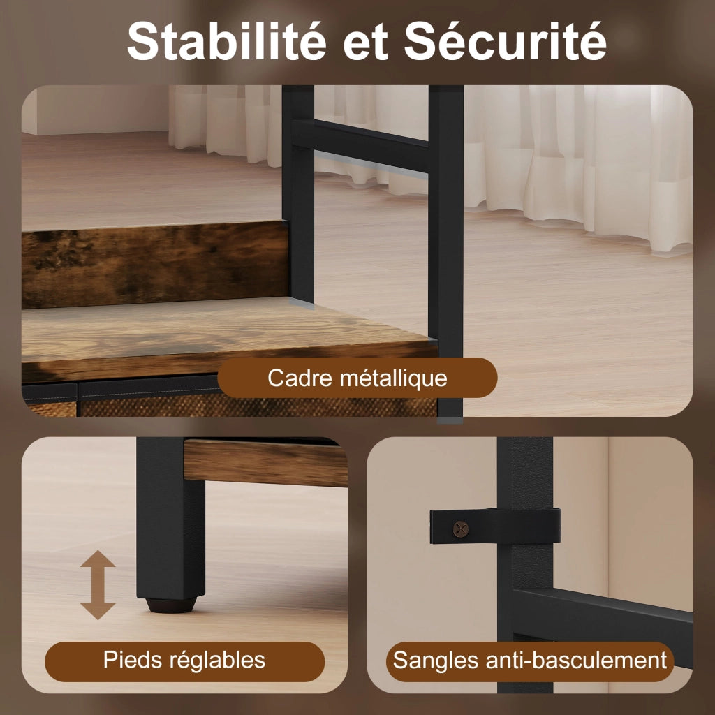 Libreria 6 Livelli con Cassetti Tessuto ¨C Zephmum ¨C 60x30x176cm Marrone Rovere