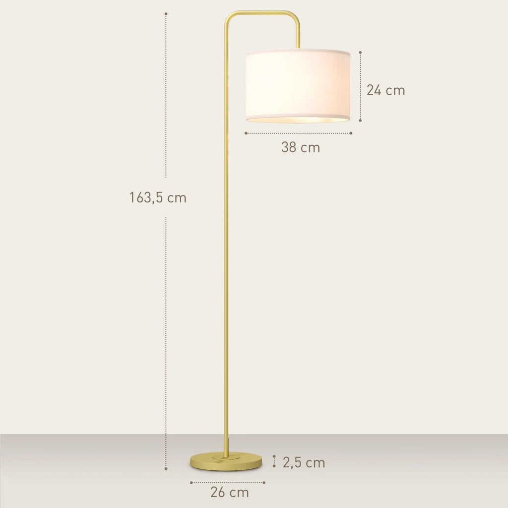 Lampada da Terra Moderna ¨C Xylo ¨C Paralume Lino Sintetico Bianco e Oro 64x38x163,5 cm