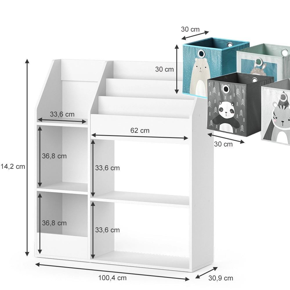 Vicco Libreria bambini Bianco 100.4 x 114.2 cm con 4 scatole pieghevoli (grigie)