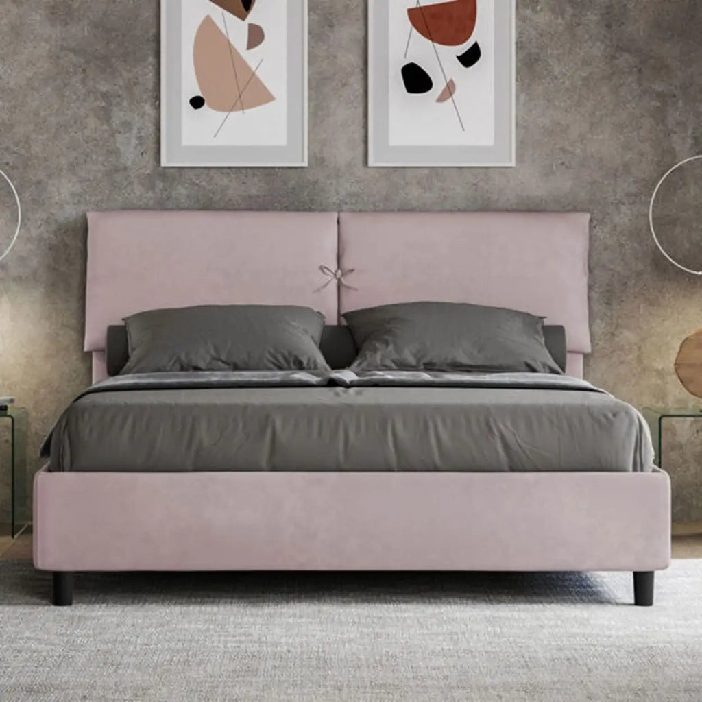 Letto matrimoniale contenitore imbottito 160x200 microfibra glicine Mados