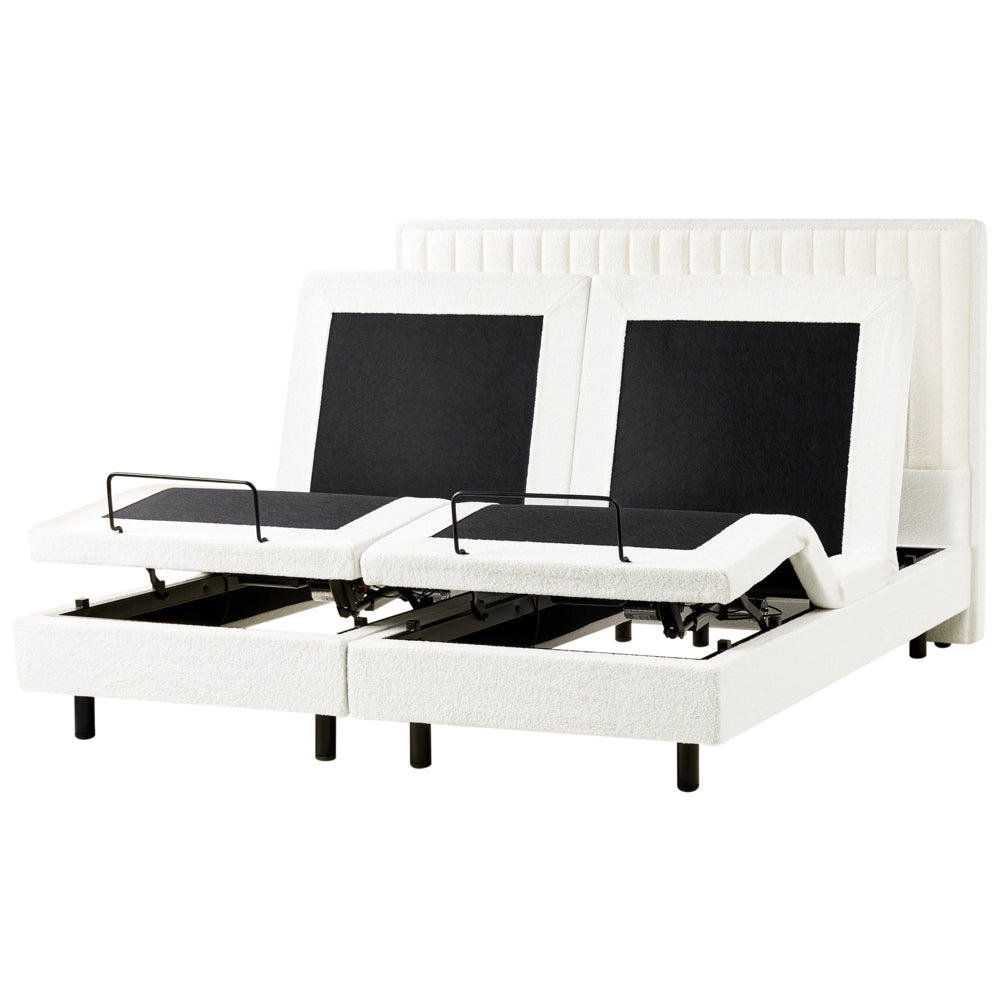 Letto matrimoniale Tessuto bianco sporco regolabile Elettricamente con Telecomando 180 x 200 cm camera da letto cameretta