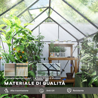 Serra 190x253x199 cm con Finestra Apribile e Porta Scorrevole in Policarbonato e Alluminio Grigio Scuro