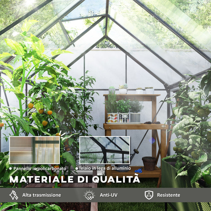 Serra 190x253x199 cm con Finestra Apribile e Porta Scorrevole in Policarbonato e Alluminio Grigio Scuro