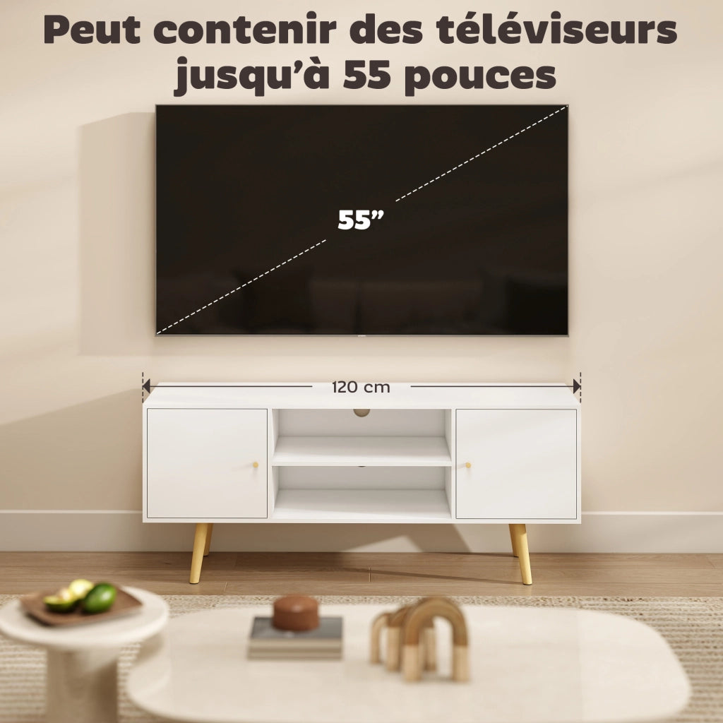 Mobile TV scandinavo 2 ante 2 nicchie ¨C Zephmum ¨C 120x34x50 cm bianco legno
