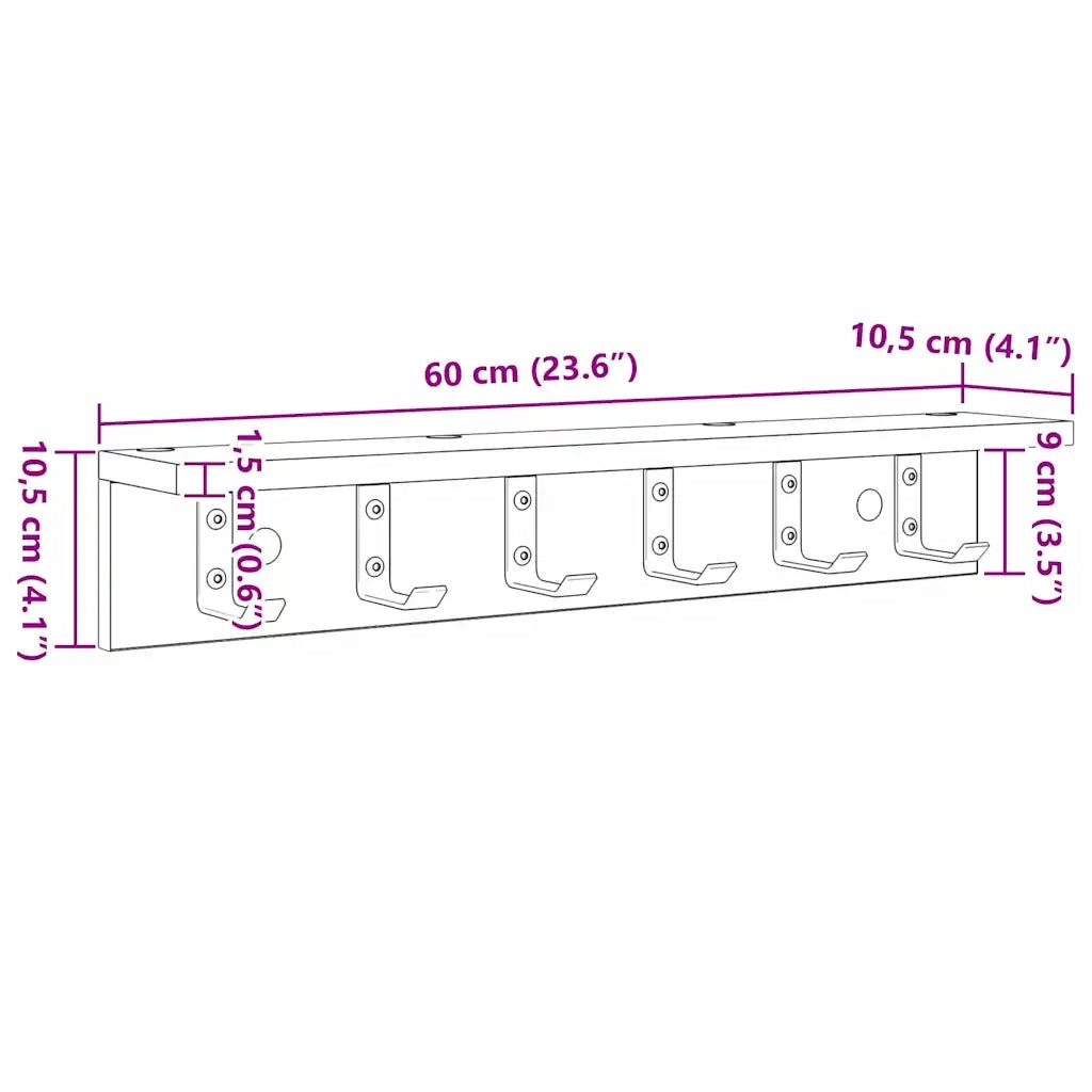 vidaXL Appendiabiti a muro rovere sonoma 60 x 10.5 x 10.5 cm