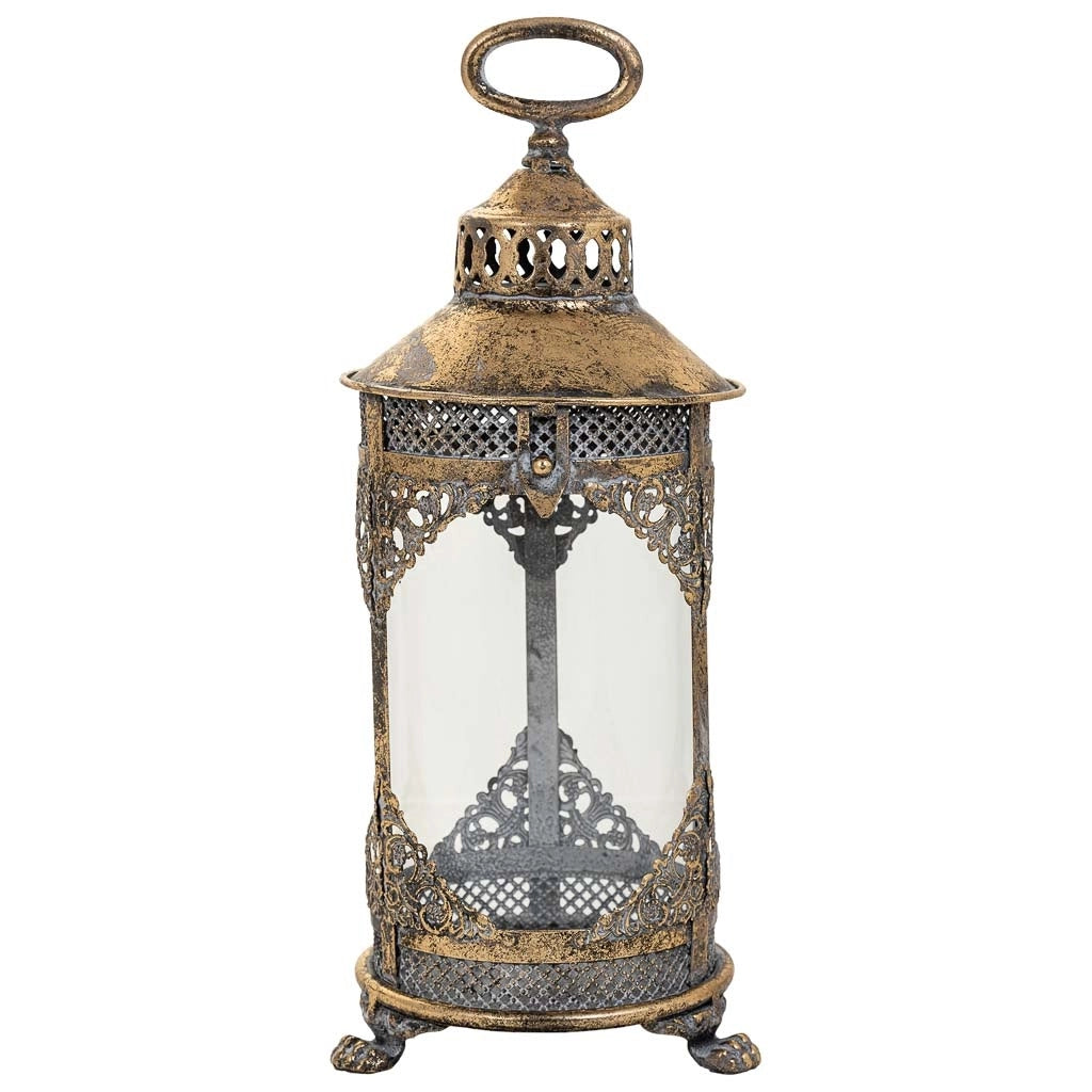 Portacandele in metallo dorato 17x17x42h