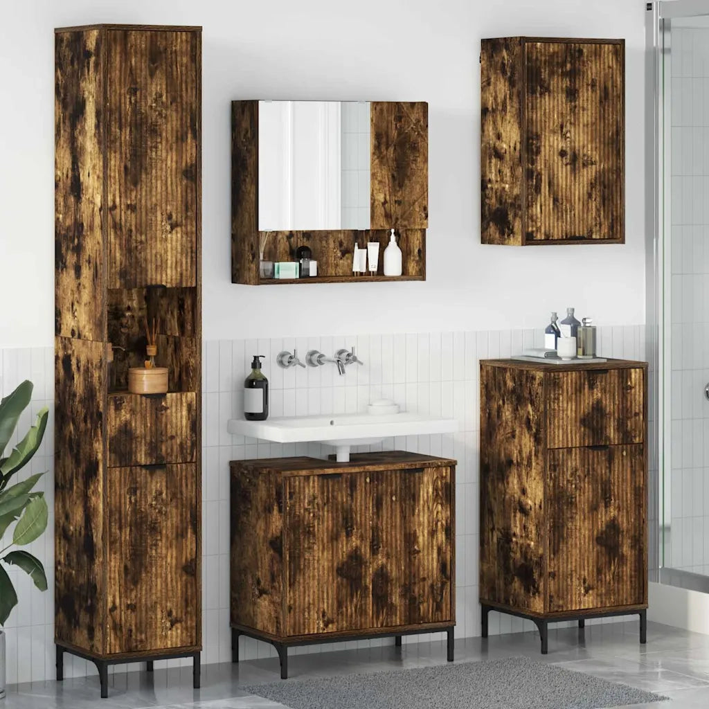 Set di mobili per il bagno con cassetto con porta Rovere fumé 3393118