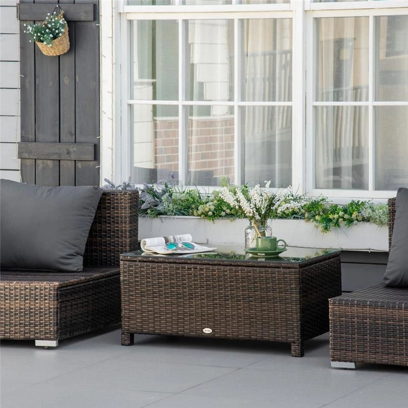 TAVOLINO DA GIARDINO IN RATTAN CON TOP VETRO 85 X 50 X 39 CM MARRONE