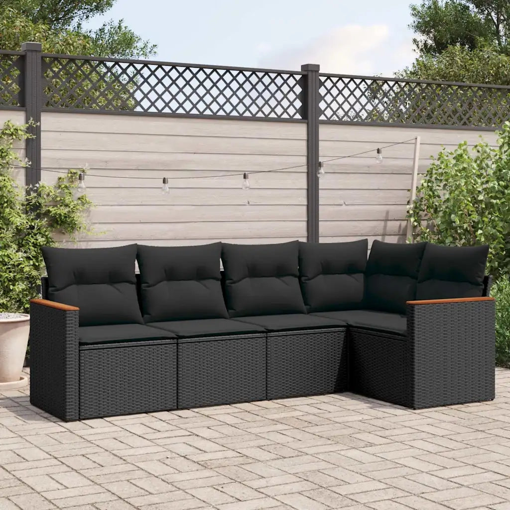 Set Divani da Giardino 5 pz | Set Salotto da Giardino con Cuscini in Polyrattan Nero
