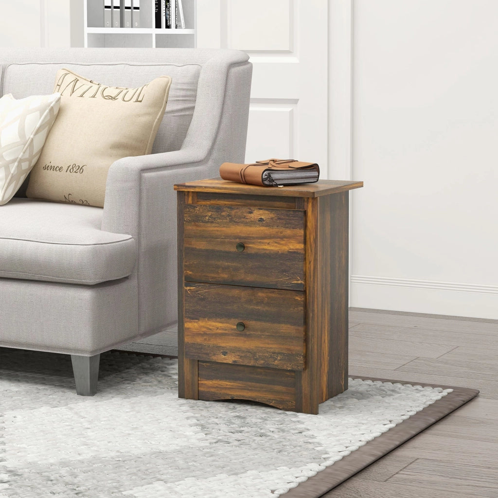 Comodino 2 Cassetti Stile Rustico 40x30x56 cm Marrone