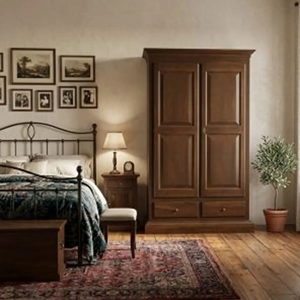 Armadio Verona in legno arte povera noce 2 cassetti 2 ante