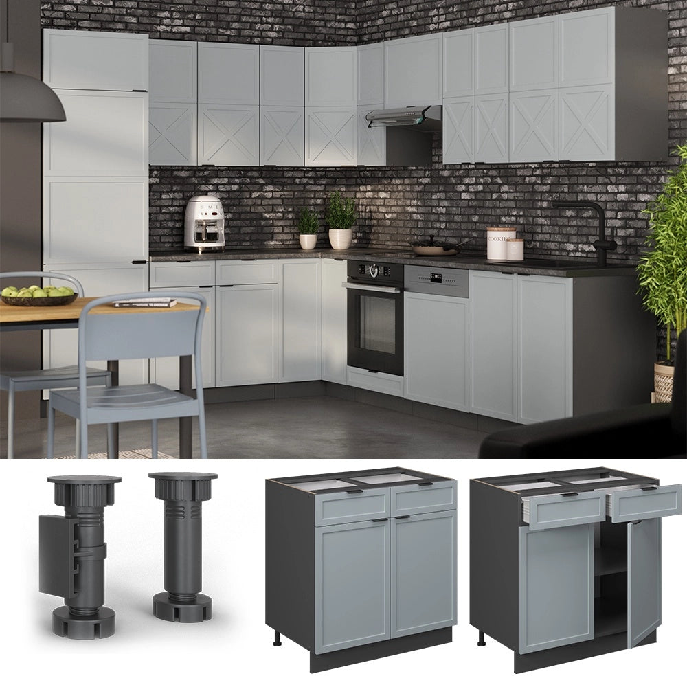 Mobiletto base per cucina Fame-Line Blu-grigio chiaro/Antracite 80 cm, PL Rovere Vicco