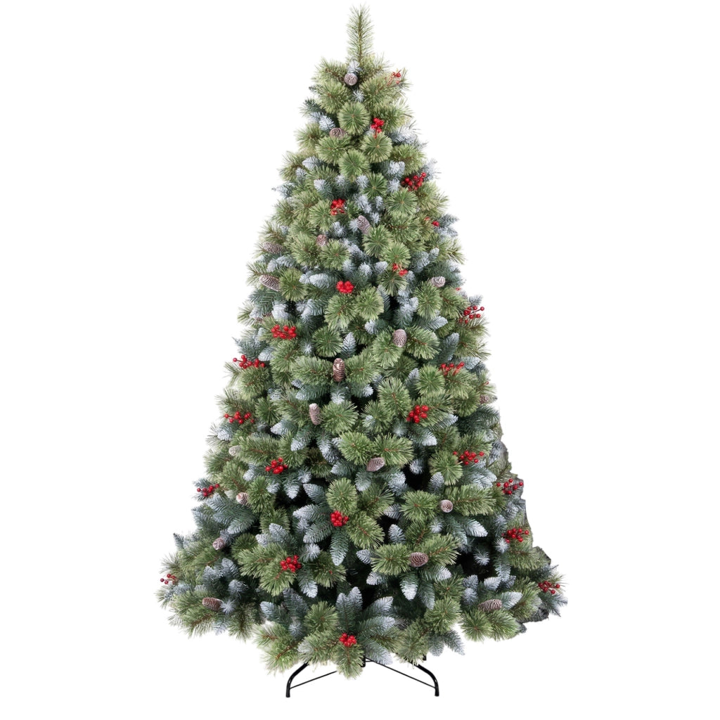 Cortina - Albero di Natale Innevato in PVC e PP con Pigne e Bacche Ø121x210H, 1348 Punte