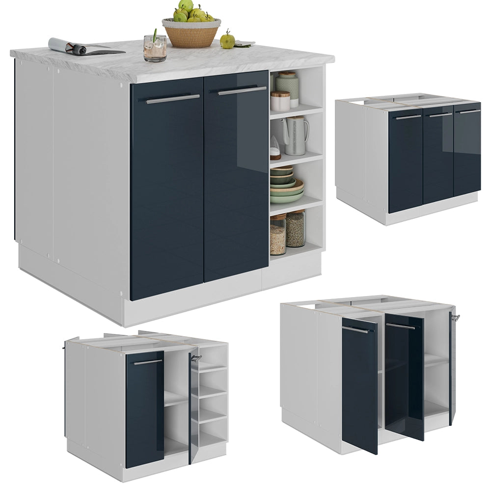 Isola da cucina Fame-Line Blu scuro lucido/Bianco 90 cm senza piano di lavoro Vicco