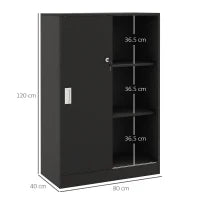 Armadietto da Ufficio a 3 Ripiani con 2 Chiavi di Sicurezza e Ante Scorrevoli, 80x40x120 cm, Nero