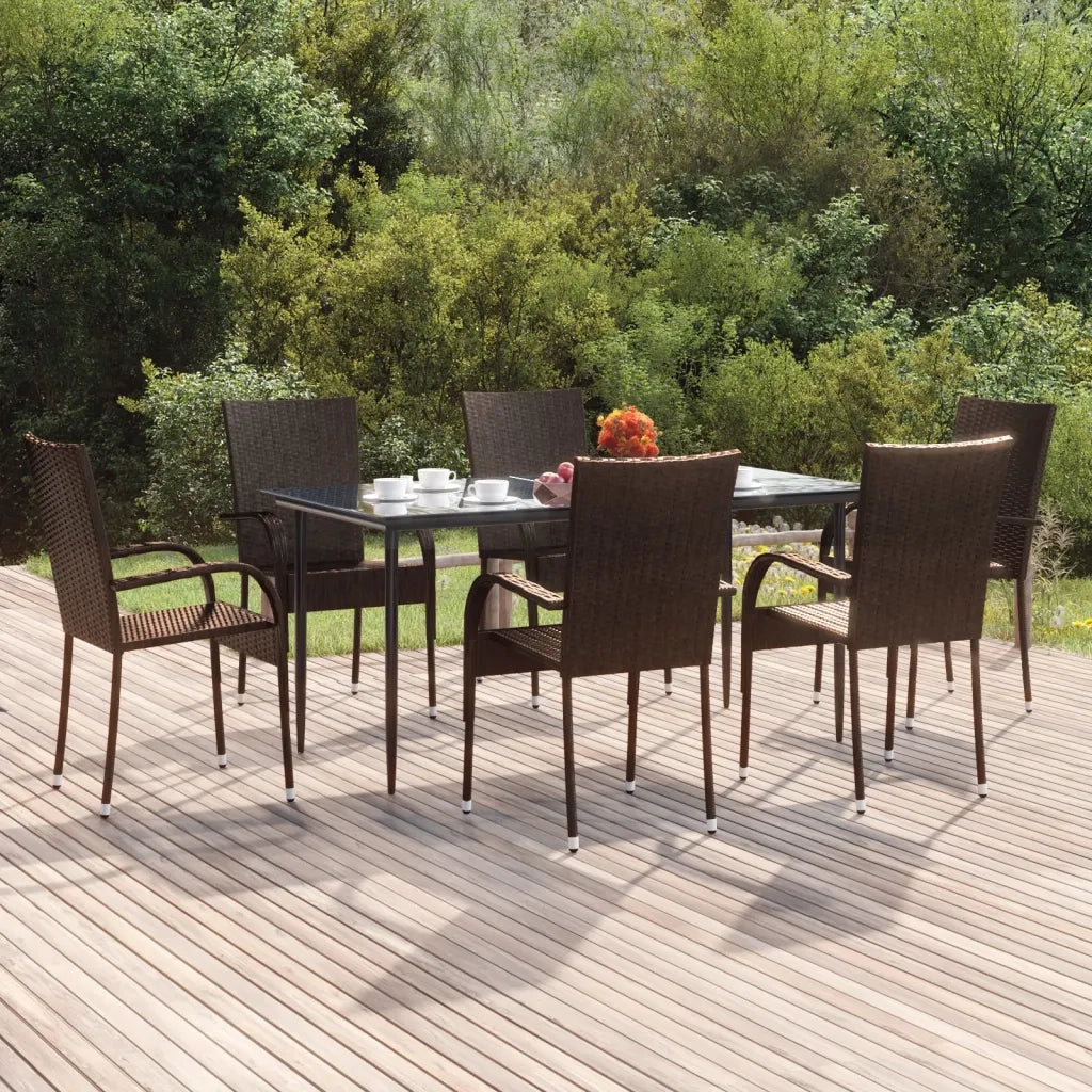 Set da Pranzo da Giardino 7 pz Marrone in Polyrattan cod mxl 35463